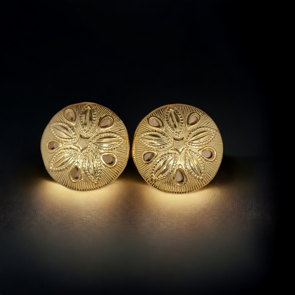 Vintage Sand Dollar Gold Toned Earrings